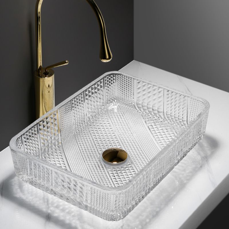Modern Clear Wash Stand Glass Trough Bathroom Sink for Bathroom