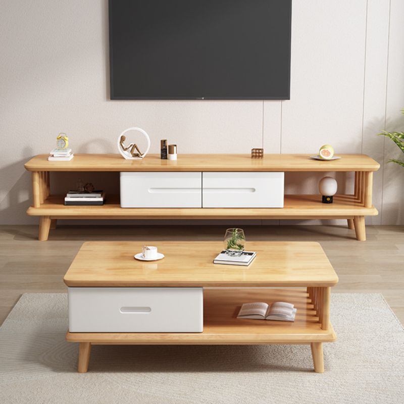 Contemporary 4 Legs Solid Wood with Drawer Rectangular Single Coffee Table