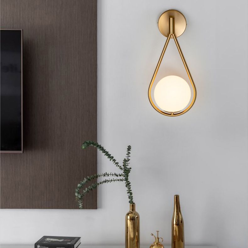 Nordic Minimalist Glass Wall Lamp Milky Glass Metal Base