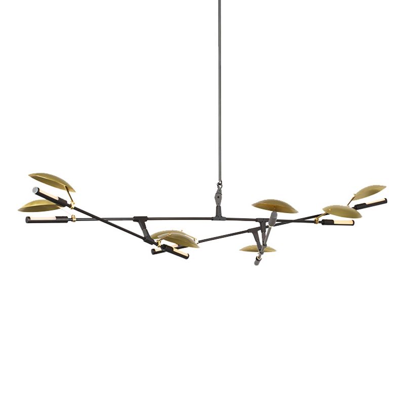 Black and Gold Spoutnik Chandelier Postmodern 8-Light Metal Hanging Light avec une teinte ronde