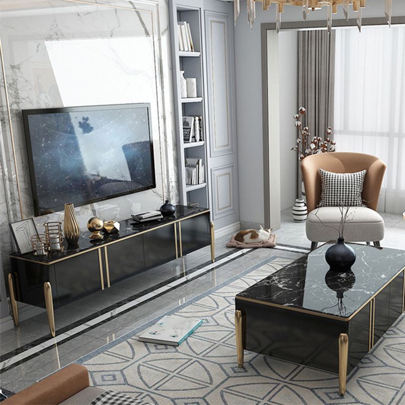 Glass Enclosed Storage TV Stand Luxury Rectangle TV Cabinet with Doors