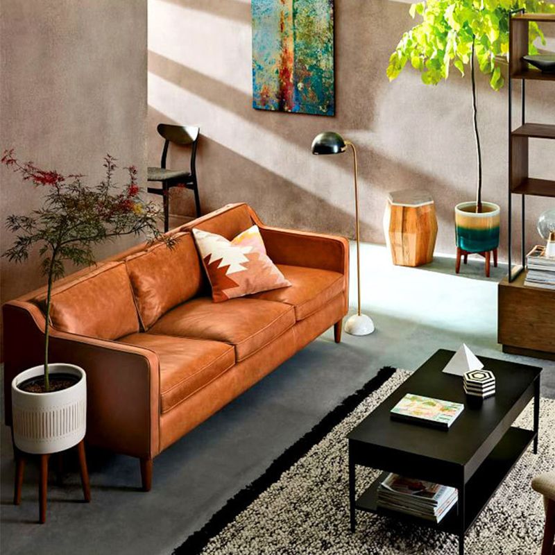 Loose Back Square Arm Sofa Stationary Faux Leather Sofa with Cushions