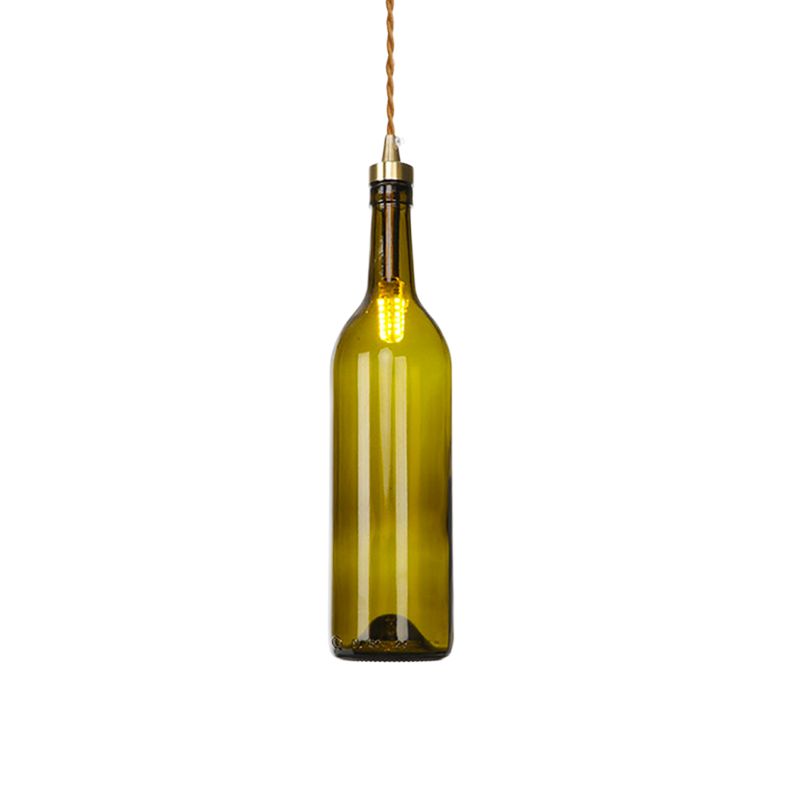 Industrial Wine Bottle Hanging Lamp 1 Light Glass Ceiling Pendant Light with Adjustable Cord in Smoke Grey/Green