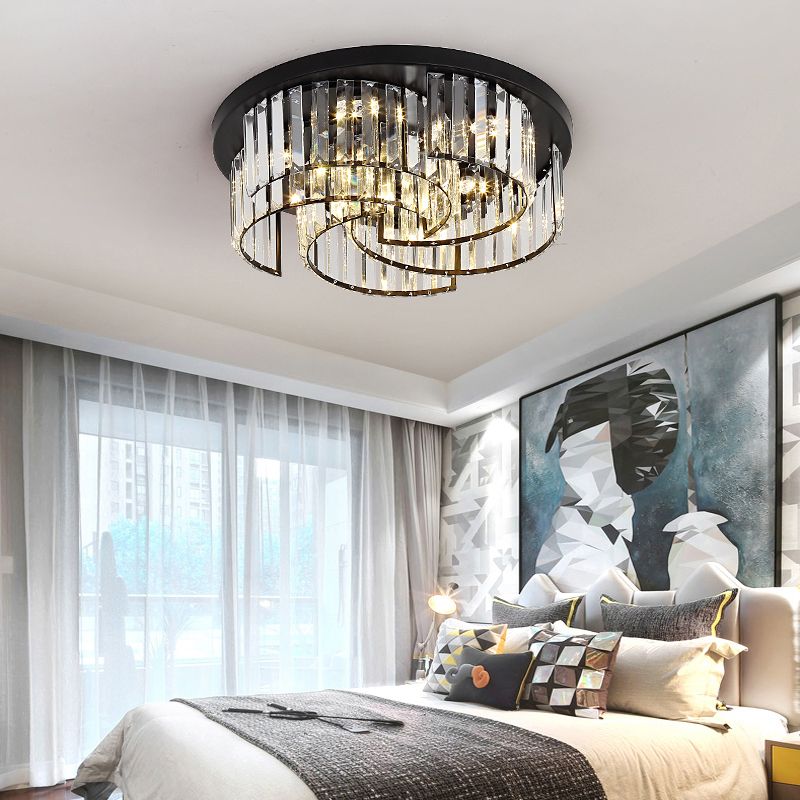 Black Windmill Shaped Ceiling Fixture Modern Prismatic Crystal LED Flush Mount Lighting