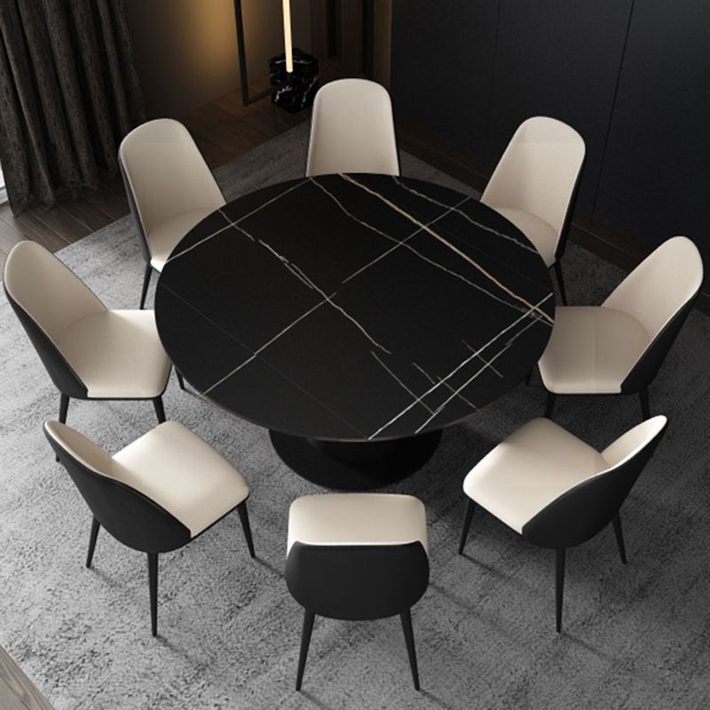 Contemporary Sintered Stone Dining Table Extendable Dining Table with Pedestal Base