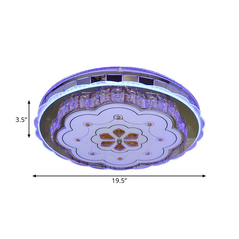 Flower Clear Beveled Crystal Blocks Flushmount Contemporary LED Bedchamber Ceiling Lamp in Stainless-Steel