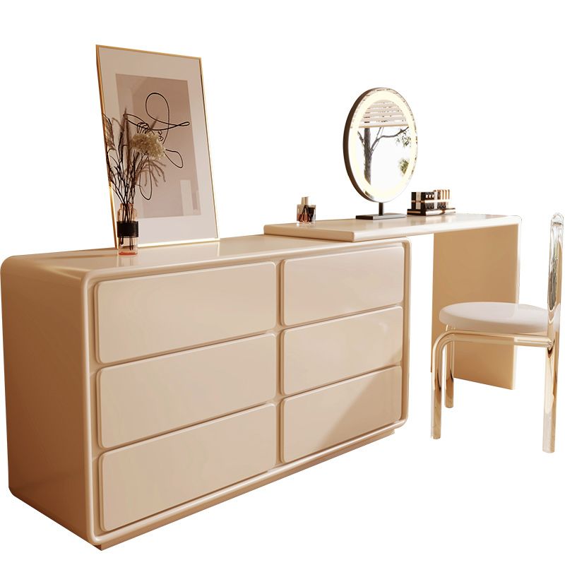 Contemporary with Drawer Cream Lighted Mirror Wooden Make-up Vanity