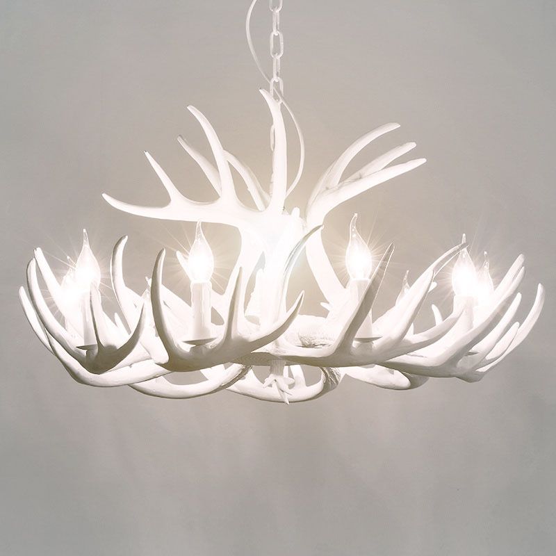 Harzgeweih Kronleuchter Licht Retro -Stil Wohnzimmer Anhänger Leuchte in Weiß