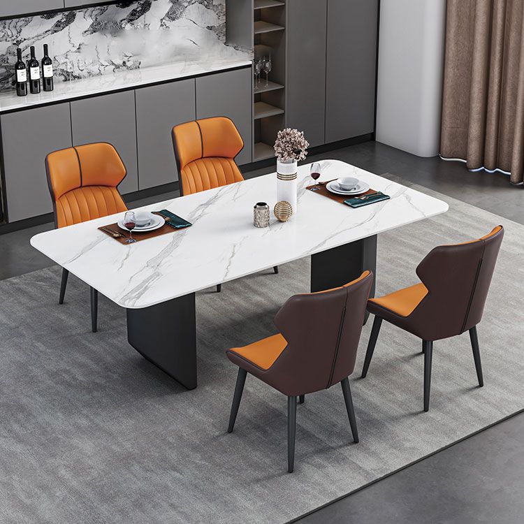 Modern Iron Dinette Set 1/2/5/7 Pieces Rectangle White Sintered Stone Top Dining Table Set