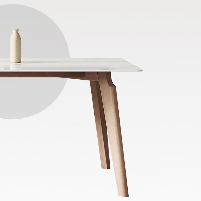 Mid-Century Rectangle Dining Table Solid Wood Legs and Stone Top Dining Table