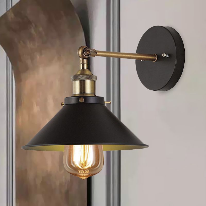 Industrial Stylish Cone Wall Sconce 1 Light Metallic Wall Mount Light in Black for Living Room, 2 Packs