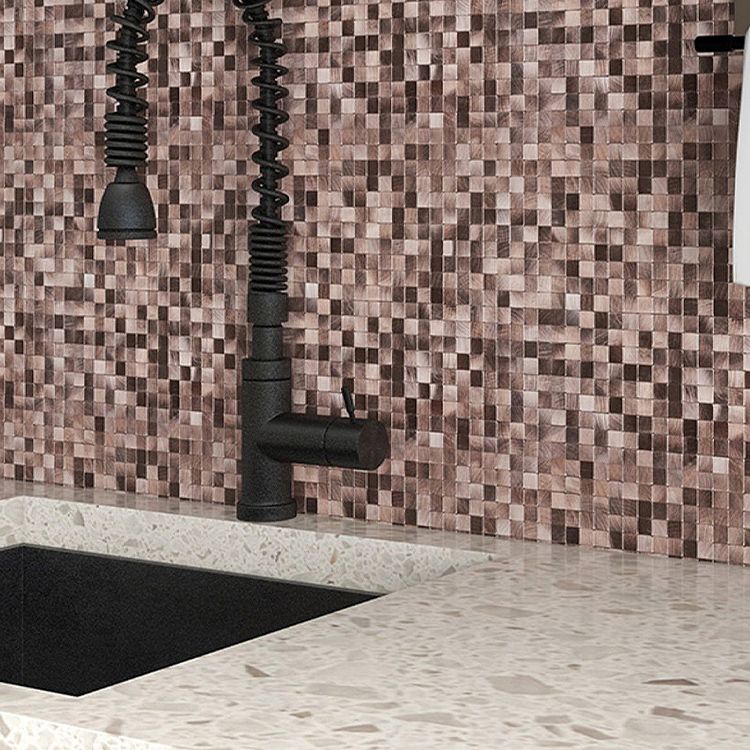 Mosaic Tile Wallpaper Square Shape Peel & Stick Mosaic Tile with Metal Look