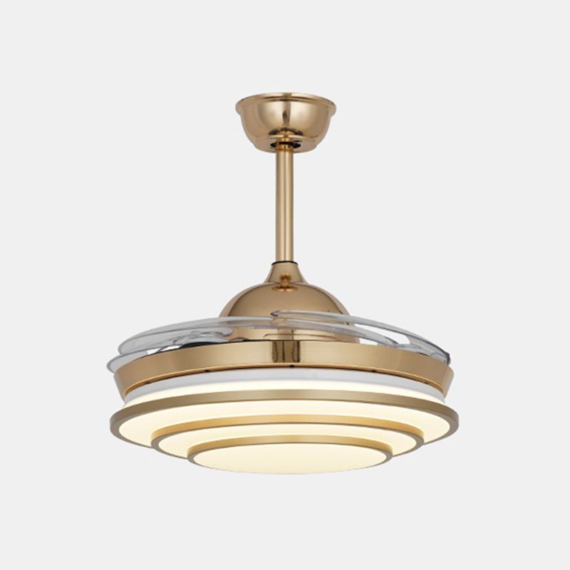 Luce alla ventola del cerchio minimalismo LED METALE 4 LAME CONDARE CHILDE SEMI FLUSH MONTO APPLICATORE IN GOLD per soggiorno, larghezza 42 "