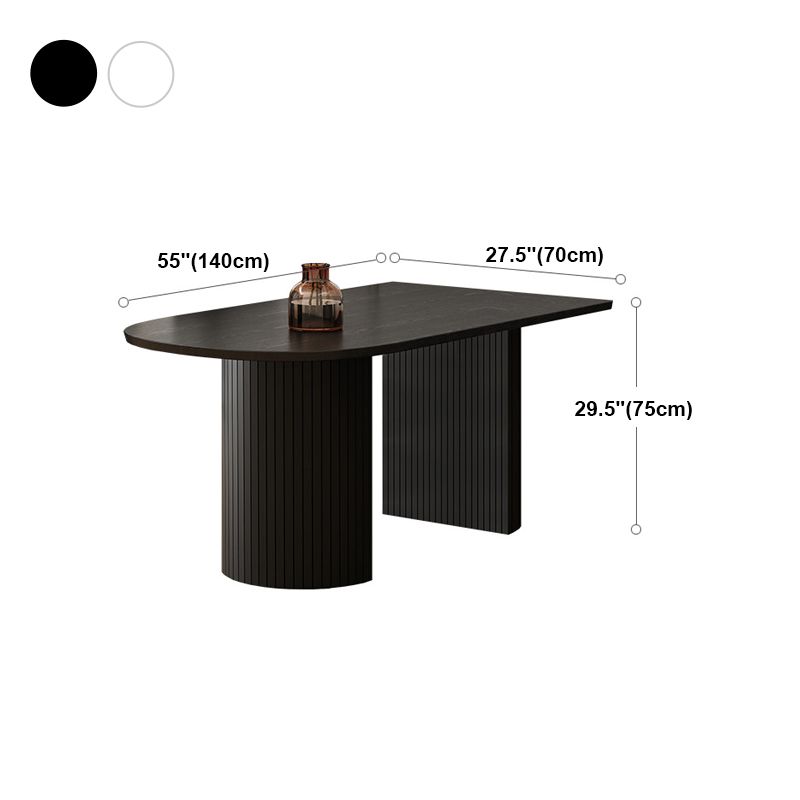 Modern Style Dining Table 55"L Double Pedestal Dining Table with Black Base