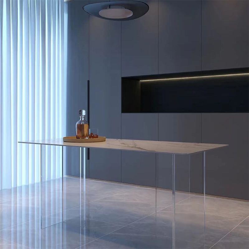 Sintered Stone Dining Table White Modern Dining Table with Acrylic Base