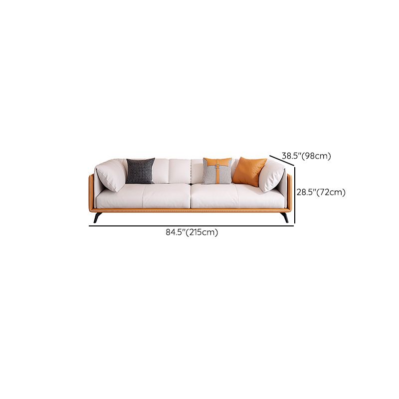 Contemporary Faux Leather Sofa with Tuxedo Arm in Orange and White