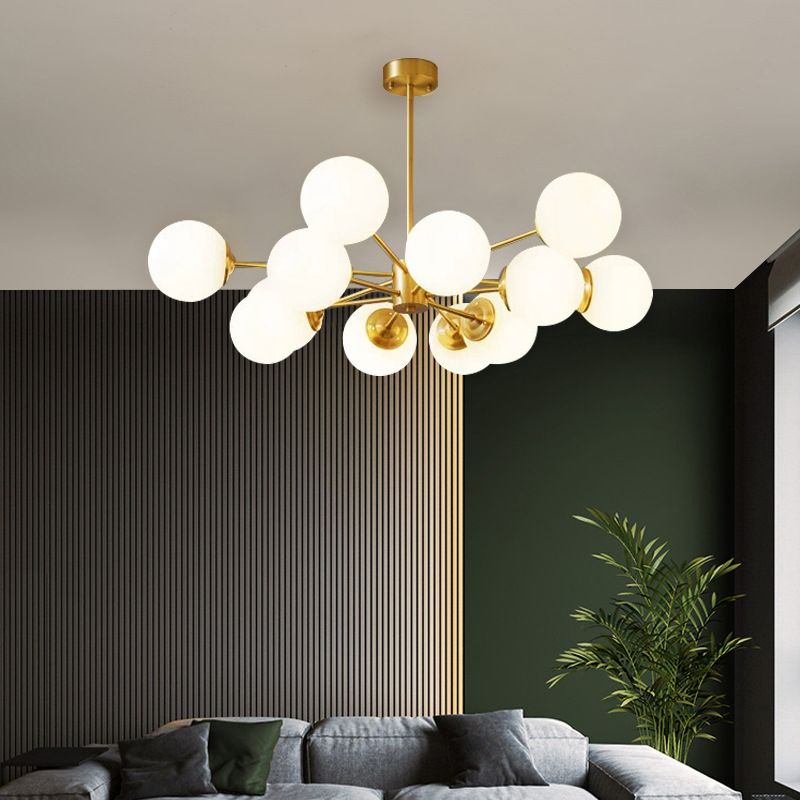 Post-Modern Metal Hanging Chandelier Light Glass Shade Ceiling Chandelier in Gold for Living Room