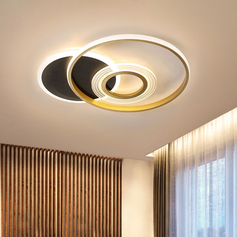 Circle Metallic Ceiling Mounted Fixture Modern Gold/Black and White LED Semi Flush in Warm/White Light, 18.5"/21.5" Wide