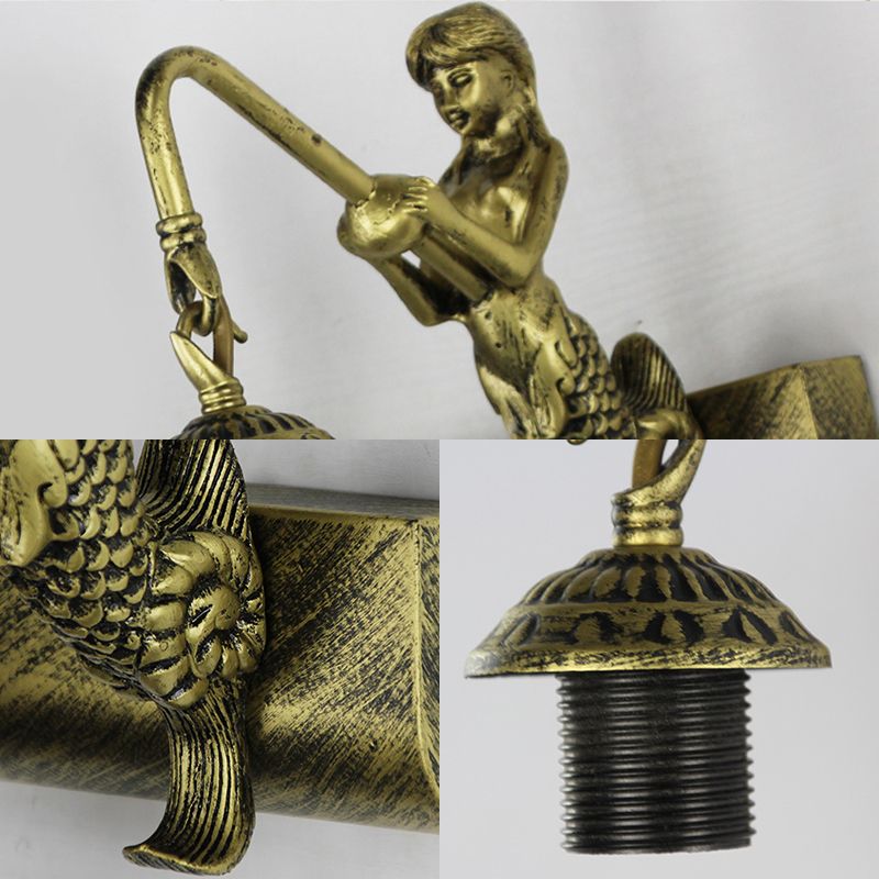 Dome Wall Light Fixture 1 Head Blue/Clear Glass Baroque Sconce Lighting with Mermaid Backplate
