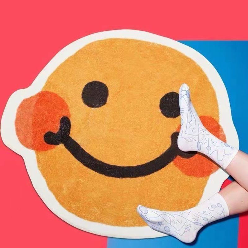 Casual Smiling Face Indoor Rug Polyester Orange Rug Washable Rug for Drawing Room