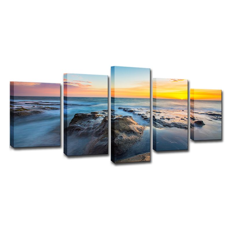 Tropical Sundown Seascape Canvas Print Yellow Multi-Piece Wall Art for Room