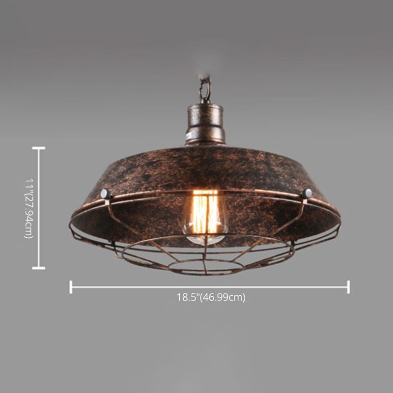 18 Inches Wide Retro Hanging Light with Iron Wire Cage Shade Industrial Style Single Bulb Lighting Fixture for Corridor Aisle