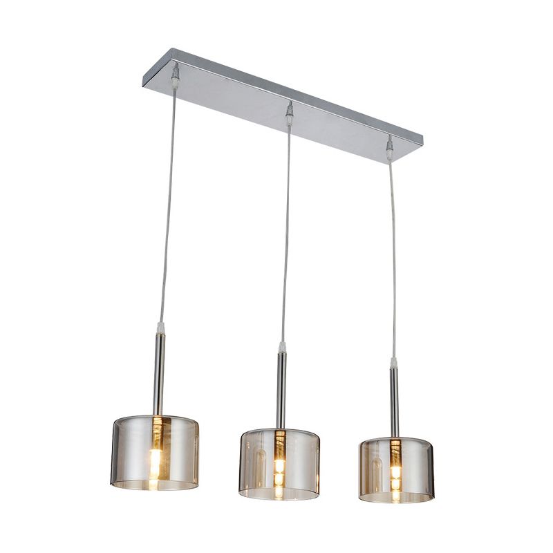 3-Bulb Restaurant Multi-Pendant Modernist Chrome Suspension Light with Drum Clear Glass Shade