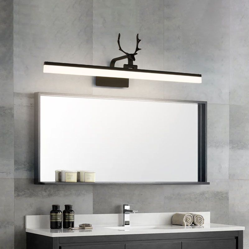 Rustic Style Rectangle LED Wall Sconce Light Metallic Vanity Lighting with Decorative Antler