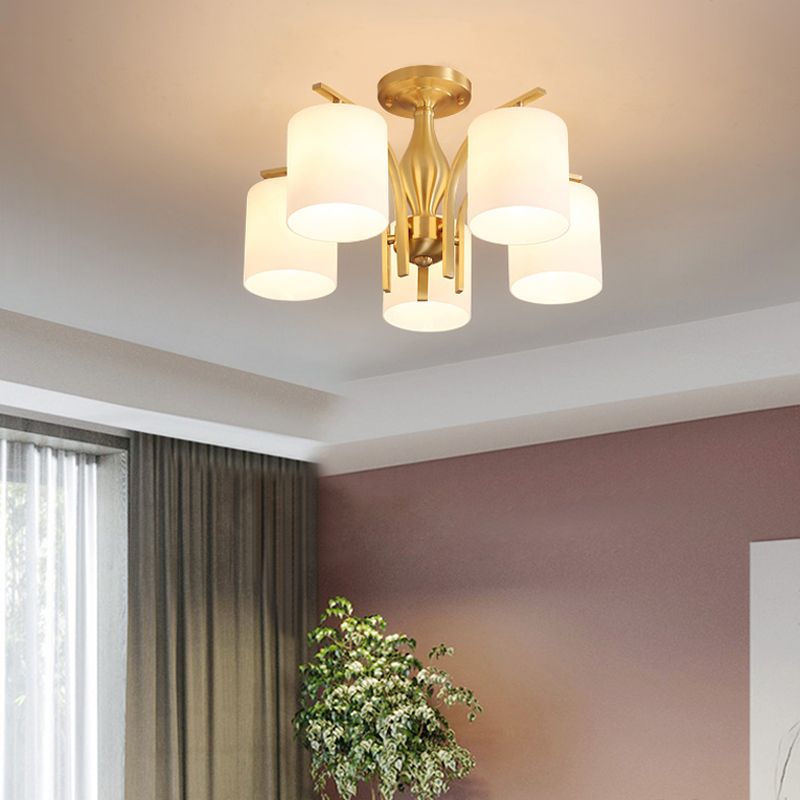 Semi Mount Lighting Minimalist Glass Cylindrical Semi Flush Mount Ceiling Fixture