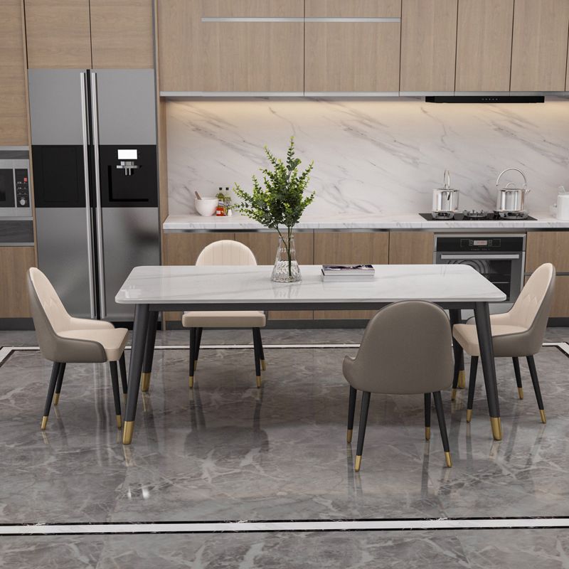 Rectangular Sintered Stone Dining Table Modern White-Black Furniture with 4 Legs for Home
