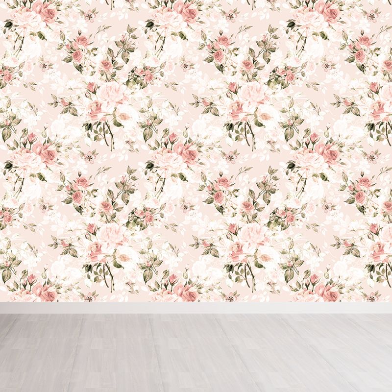 Big Blossom Wallpaper Mural Contemporary Pretty Flowers Wall Covering in Pastel Color