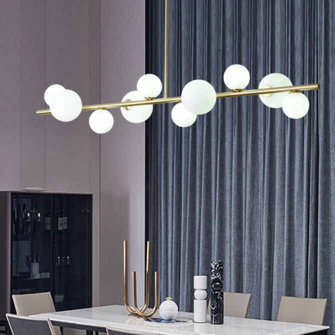 Minimalisme moderne Gold Metal Island Pendant Lighting Sphérique Glass Island Plafond Light pour table à manger