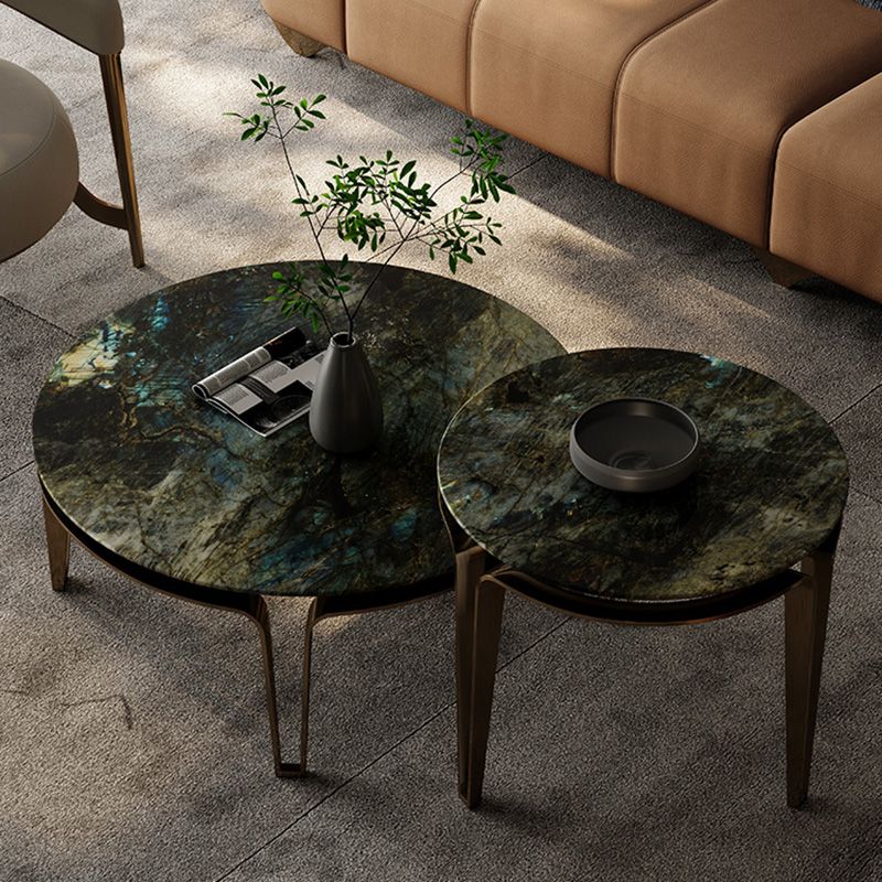 No Distressing Round Slate Contemporary 1 Coffee Table with 4 Metal Legs