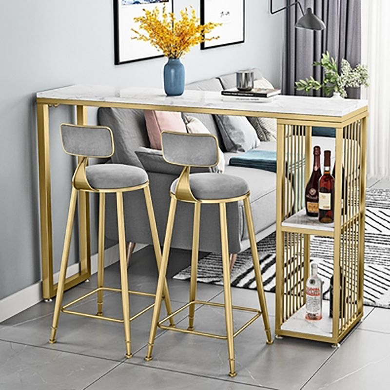 Glam 1/2/3 Pieces Metal Bar Table Set Rectangle Bar Table with High Stools for Home