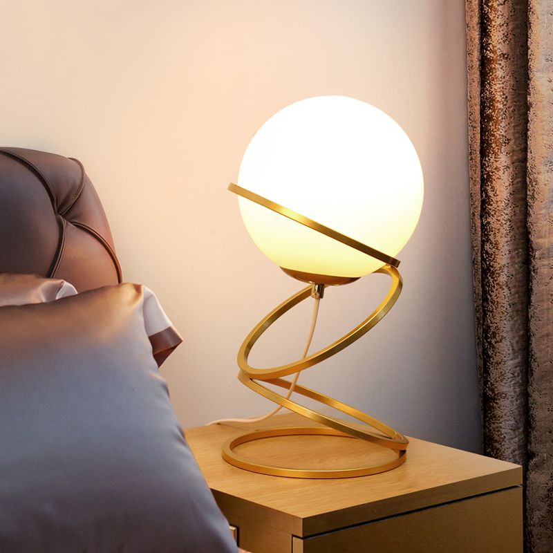 Metal 4-Ring Table Light Postmodern 1 Light Gold Finish Night Lamp with Global Frosted Glass Shade