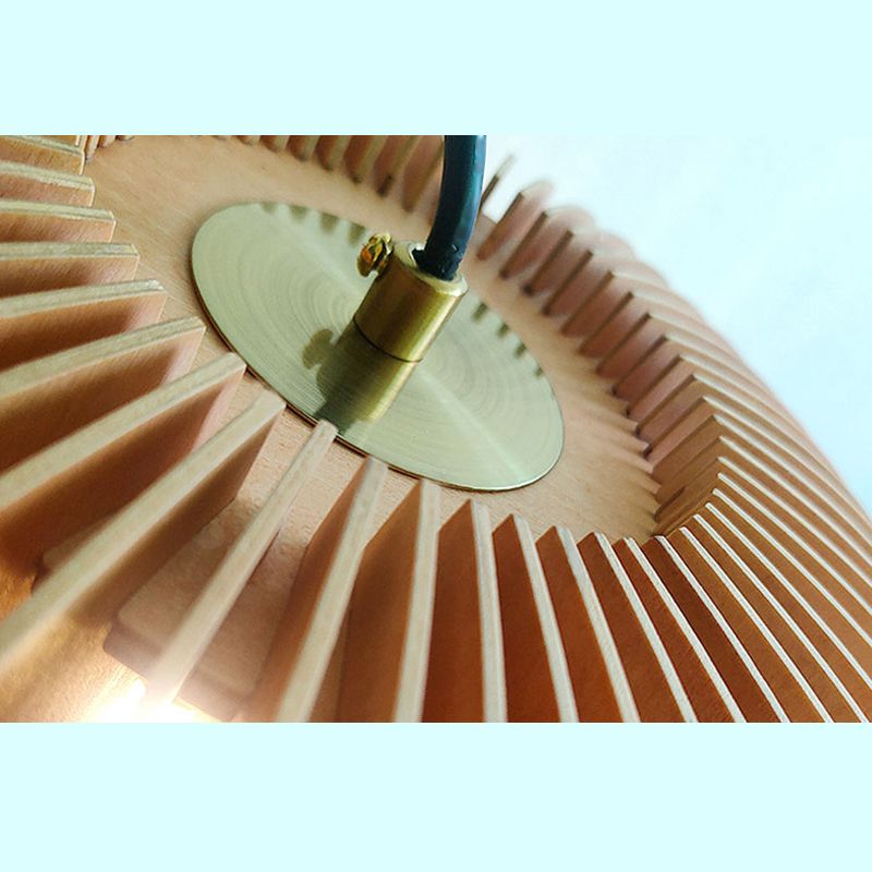 Pumpkin Shaped Wooden Hanging Lamp Modern 1-Light Suspension Light Fixture