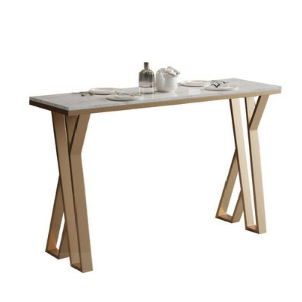 1/5 Pieces Glam Bar Table Set Rectangle Bistro Set with White Faux Marble Top