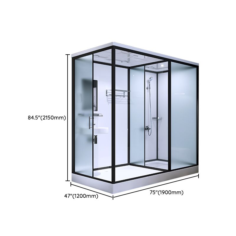 Framed Tempered Glass Shower Stall with Back Wall Panel and Shower Base