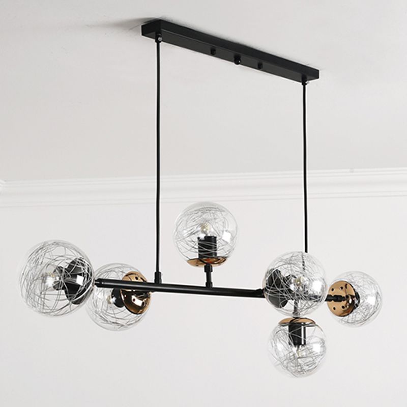 6-Light Sphere Island Lights Contemporary Metal Island Chandelier with Glass Shade