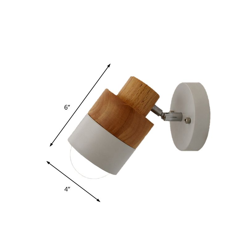 1 Light Rotatable Wall Sconce Lighting Modern Cylinder Metal and Wood Wall Mount Light in Black/white