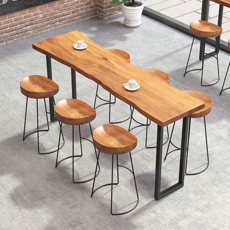 Natural Solid Wood Bar Table Industrial Black and Metal Base Bar Table