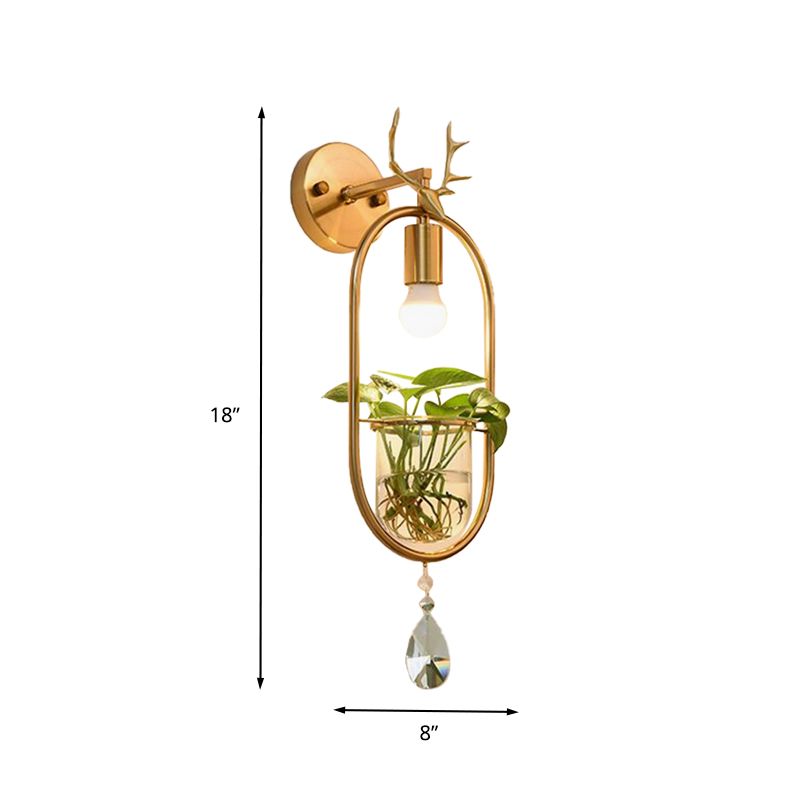 Industrial Antler Sconce Light Fixture 1 Bulb Metal LED Wall Mounted Lamp in Gold with Crystal Accent