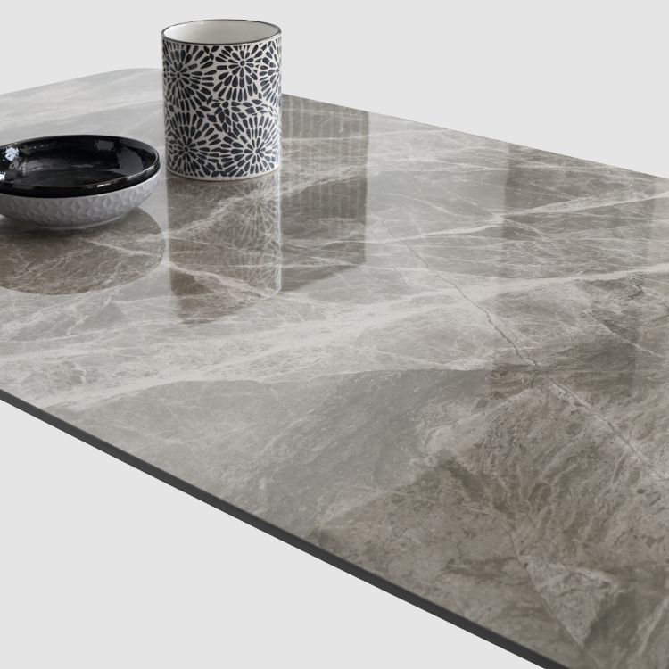 Industrial Rectangle Stone Top Dinner Table Black Tripod Base Dining Table