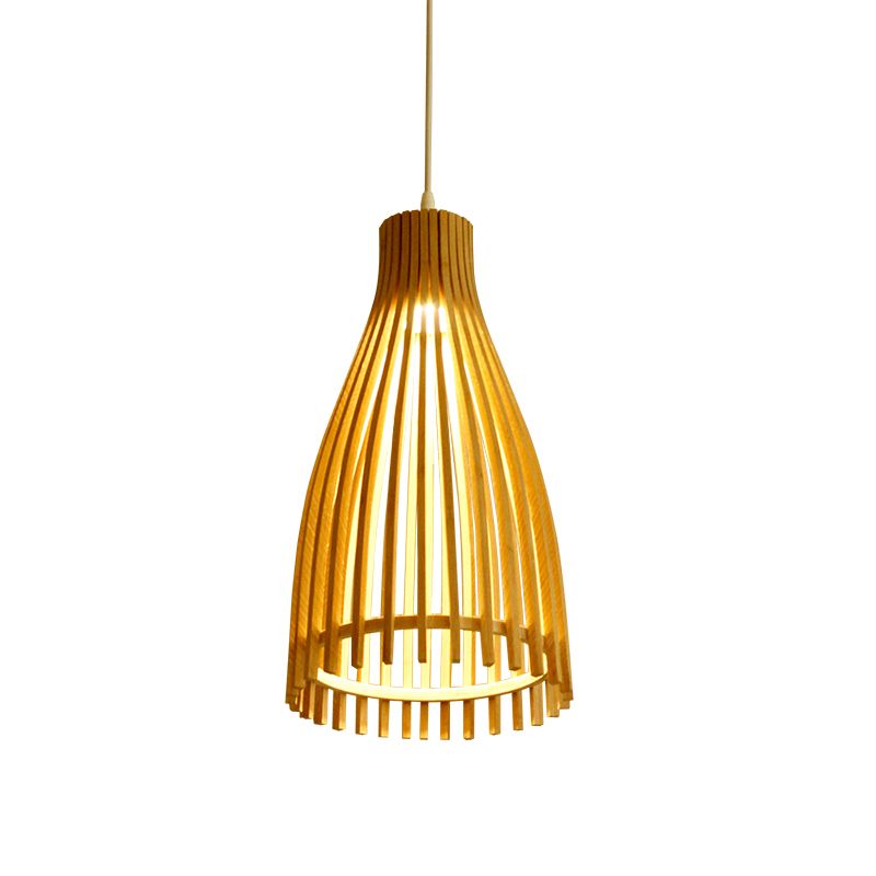 Conical Bamboo Strip Pendulum Lamp Japanese 1-Light Beige Hanging Ceiling Light for Tea House