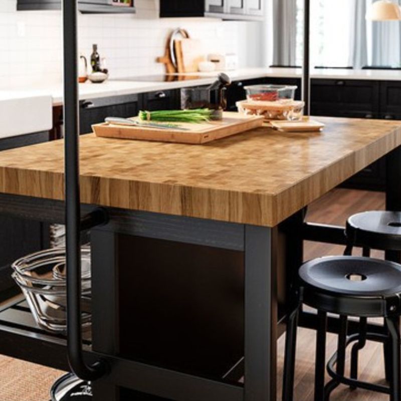 Metal and Solid Wood Kitchen Island Table with Open Storage for Dining Room
