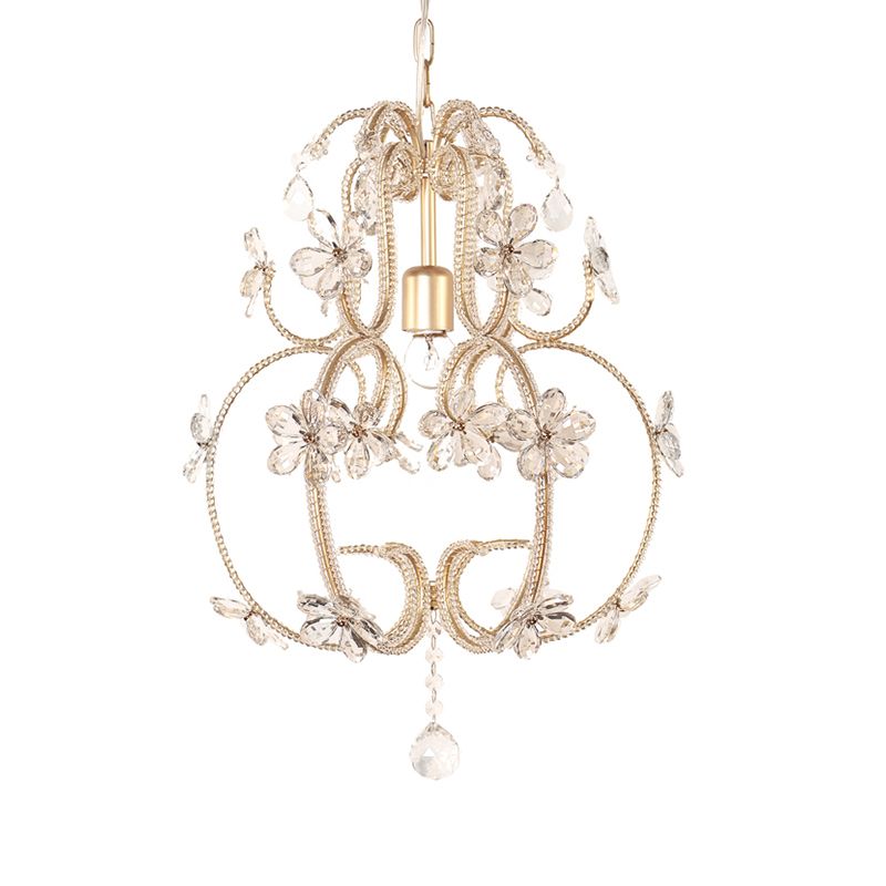 Éclairage de lustre à cage à gourde avec perle en cristal vintage 1 plafond lumière pendante en or
