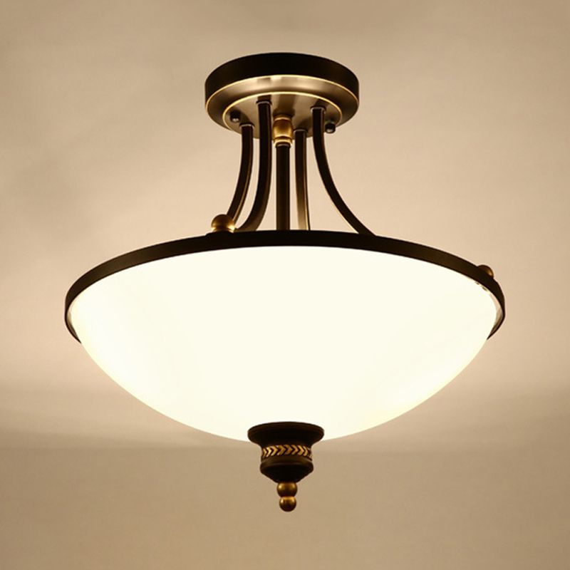 3 bombillas cercanas a la iluminación del techo de tazón clásico tono crema de vidrio semi flush luminato en negro
