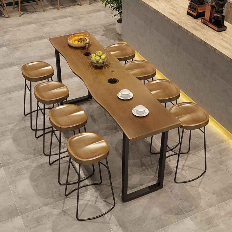 Industrial Bar Height Table Solid Wood Top Bistro Bar Table with Sled Base