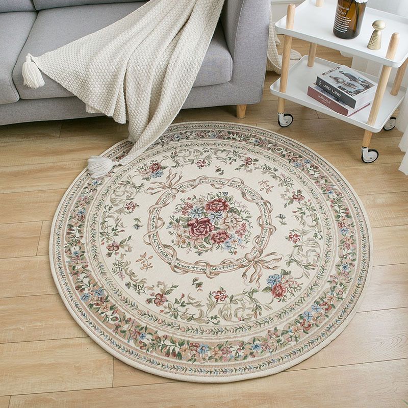 Green Traditional Rug Polyester Flowers Indoor Rug Washable Rug for Living Room