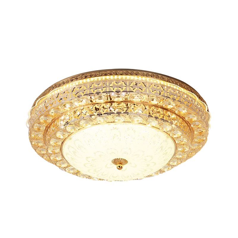 Modernist 2-Tier Circle Flushmount Light Beveled Crystal LED Bedroom Ceiling Mounted Fixture in Gold